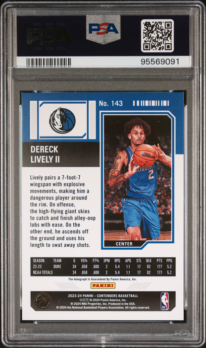 Dereck Lively II 2023 Panini Contenders #143 Rookie Auto PSA 10 Gem Mint