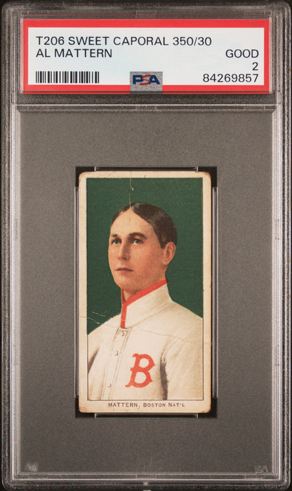 Al Mattern 1909-11 T206 Sweet Caporal 350/30 PSA 2 Good