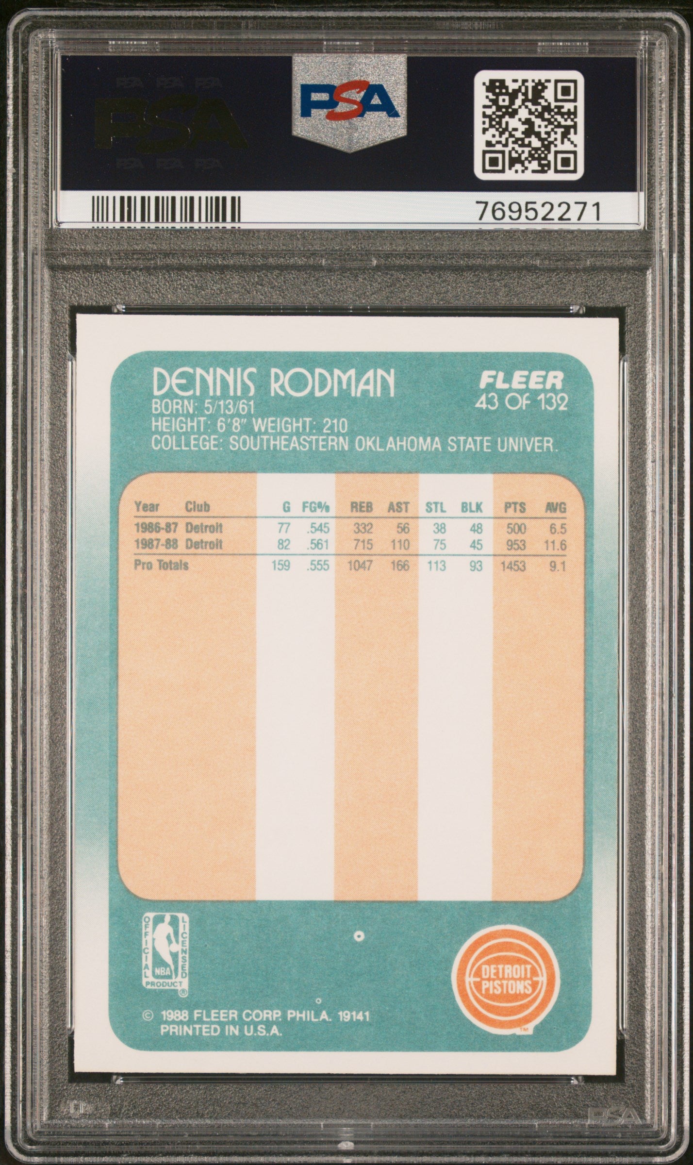 Dennis Rodman 1988 Fleer Rookie #43 PSA 9 Mint 2271
