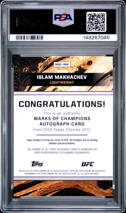 Islam Makhachev 2024 Topps Chrome UFC Marks of Champions Auto PSA 9 Mint