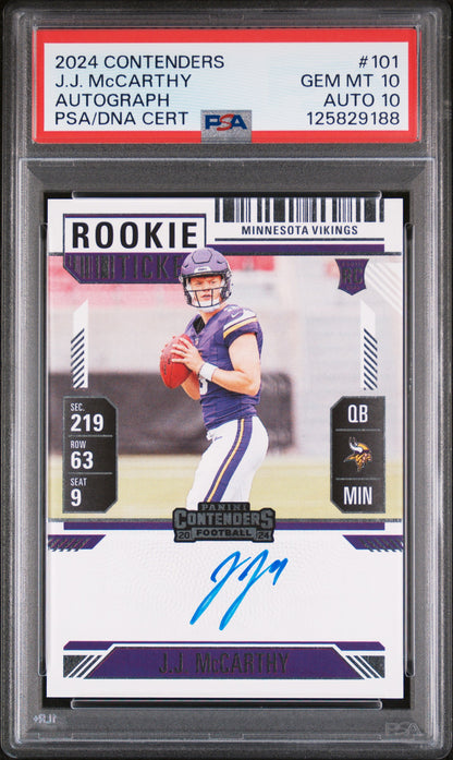 J.J. McCarthy 2024 Contenders Rookie Auto #101 PSA 10 Auto 10