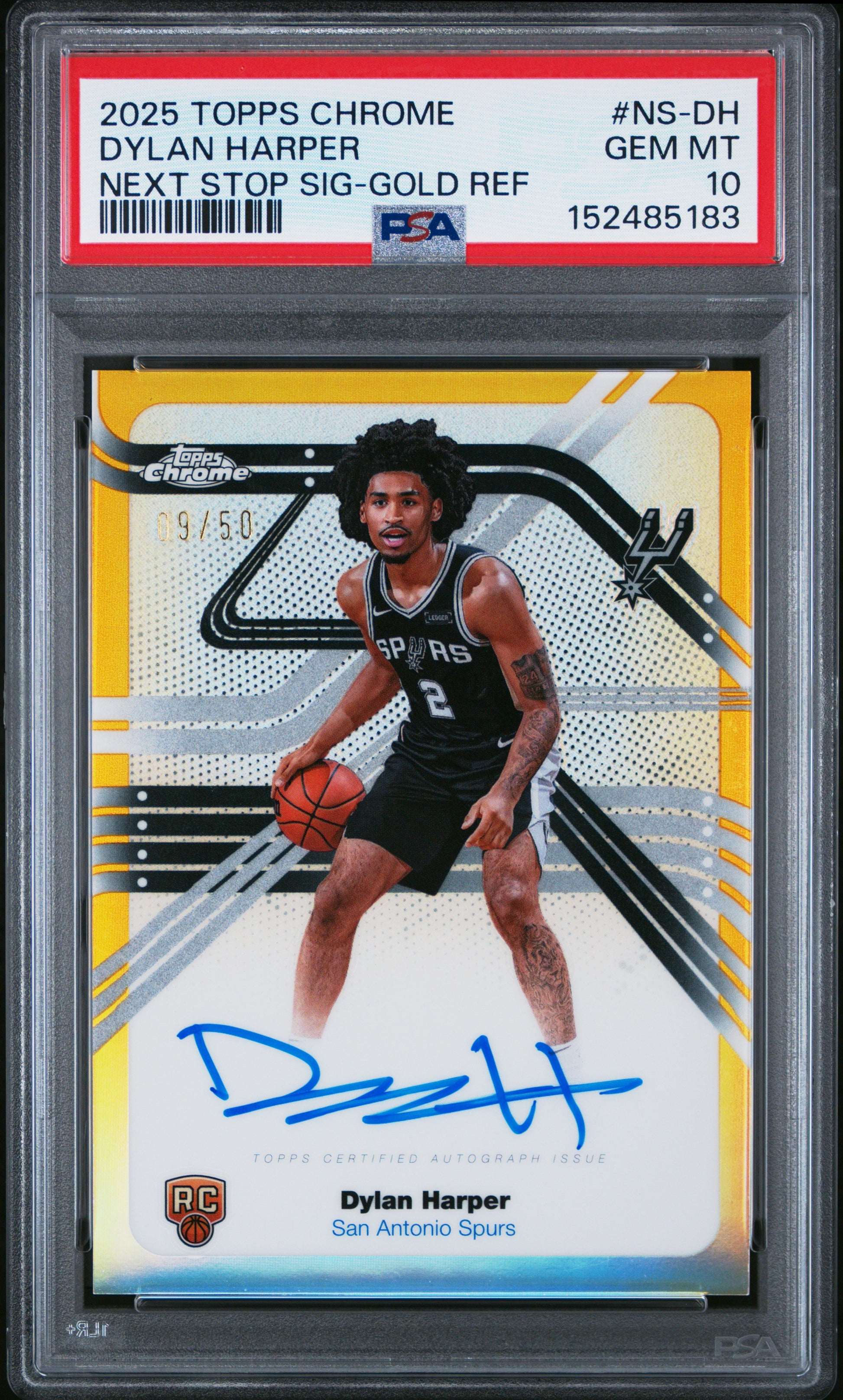 Dylan Harper 2025 Topps Chrome Next Stop Signatures Gold Fractor Auto #9/50 PSA 10 Gem Mint