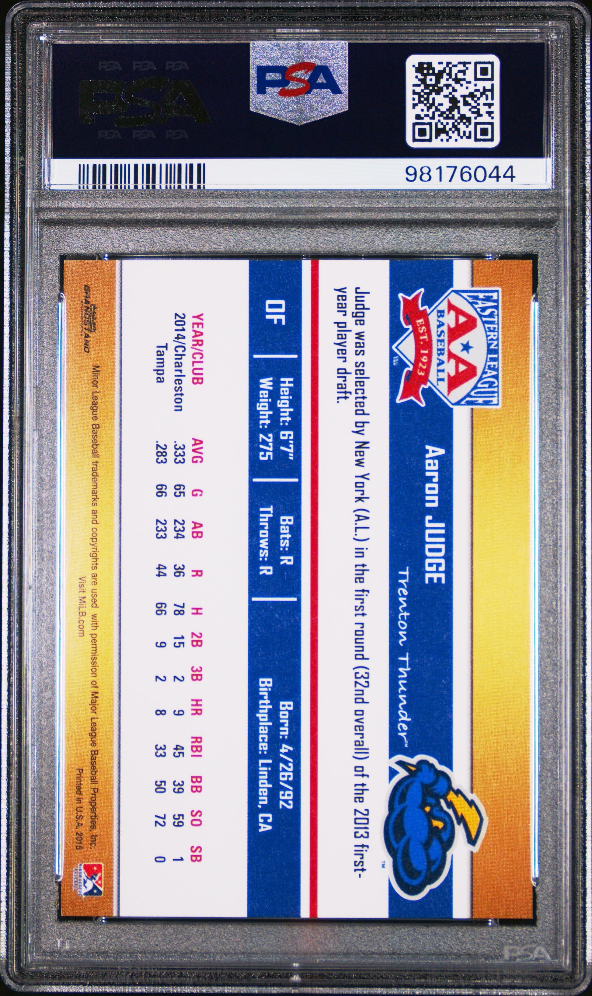 Aaron Judge 2015 Grandstand Top Prospect PSA 8 Nm-Mint