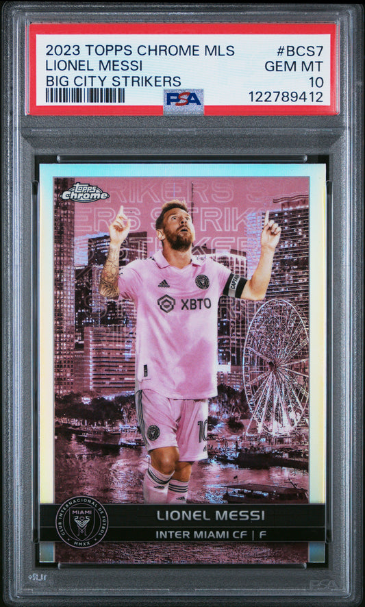 Lionel Messi 2023 Topps Chrome MLS Big City Strikers PSA 10 Mint