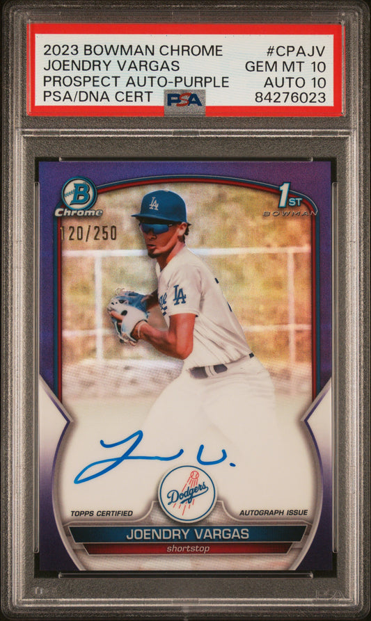 Joendry Vargas 2023 Bowman Chrome Purple Auto #120/250 PSA 10 Gem Mint