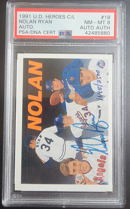 Nolan Ryan 1991 Upper Deck Heroes Autograph 1645/2500 PSA 8 Auto Auth