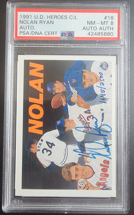 Nolan Ryan 1991 Upper Deck Heroes Autograph 1645/2500 PSA 8 Auto Auth