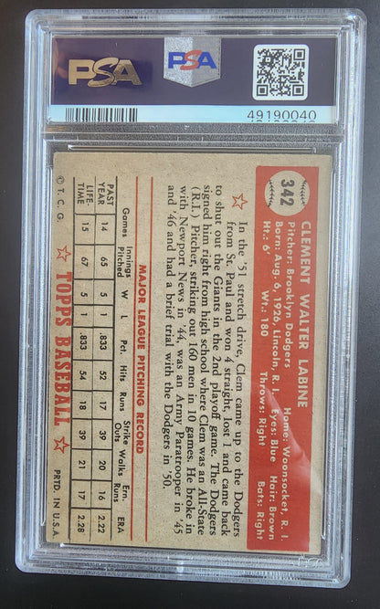 Clem Labine 1952 Topps #342 PSA 5