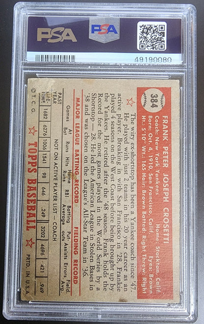 Frank Crosetti 1952 Topps #384 PSA 2