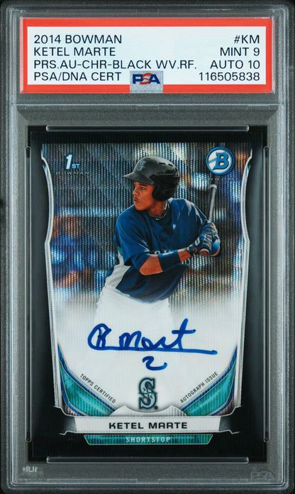 Ketel Marte 2014 Bowman Chrome Black Wave Refractor Auto #1/50 PSA 9 Auto 10