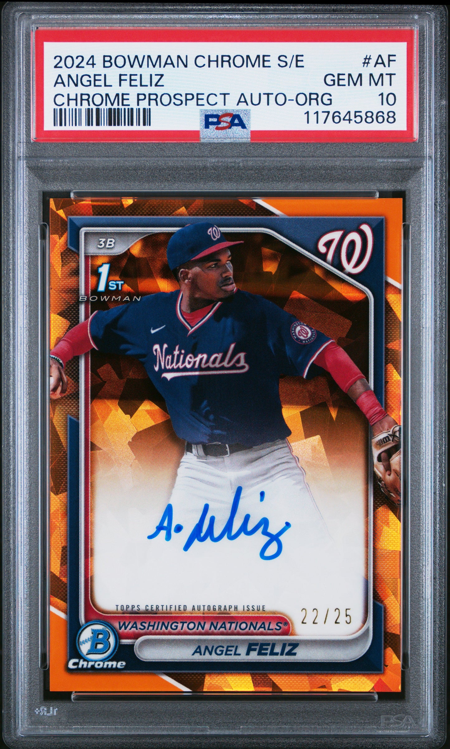 Angel Feliz 2024 Bowman Chrome Sapphire Orange Auto #22/25 PSA 10 Gem Mint