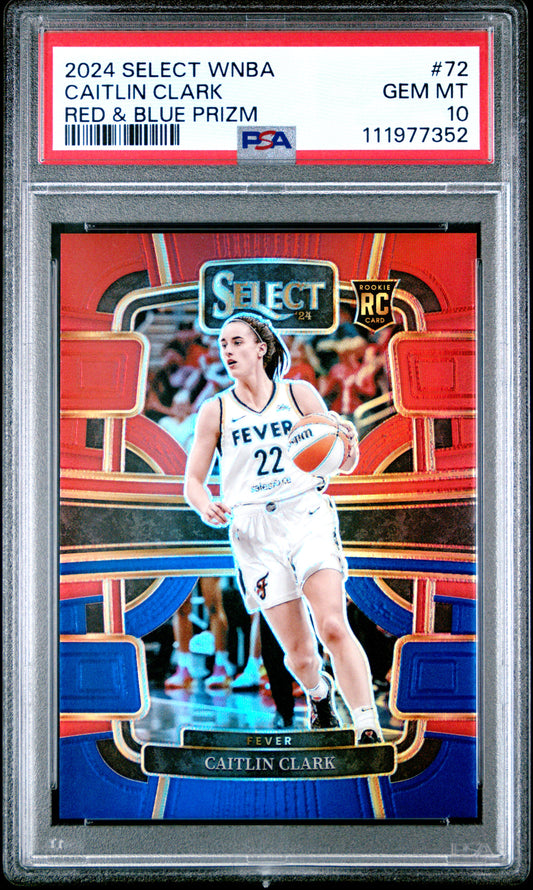 Caitlin Clark 2024 Panini Select Rookie #72 Red and Blue Prizm PSA 10 Gem Mint