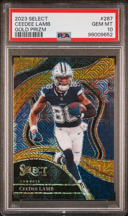 CeeDee Lamb 2023 Panini Select #287 Gold Prizm #5/10 PSA 10 Gem Mint