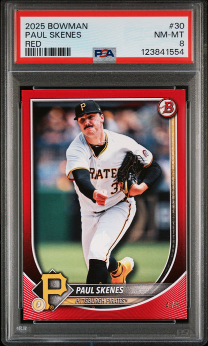 Paul Skenes 2025 Bowman Red #30 PSA 8 Nm-Mint #4/5