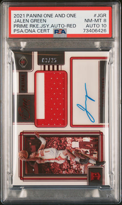 Jalen Green 2021 Panini One and One Prime Rookie Jersey Red #3/25 PSA 8 Auto 10