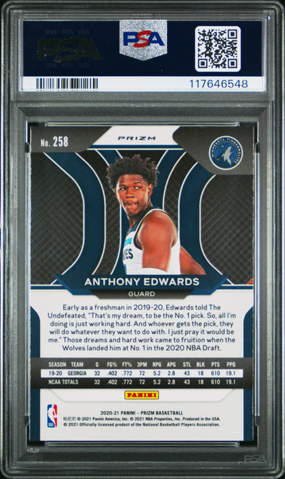 Anthony Edwards 2020 Panini Prizm Rookie #258 Ruby Wave PSA 10 Gem Mint