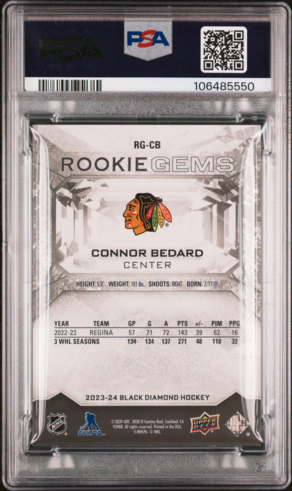 Connor Bedard 2023 Upper Deck Black Diamond Rookie Gems Red PSA 8 Nm-Mint