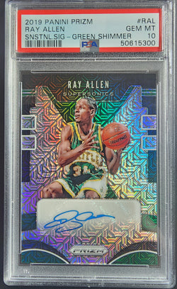 Ray Allen 2019 Prizm Sensational Signatures Green Shimmer Auto PSA 10 Gem Mint