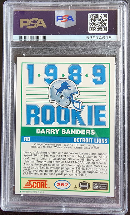 Barry Sanders 1989 Score #257 PSA 10 Gem Mint 4615