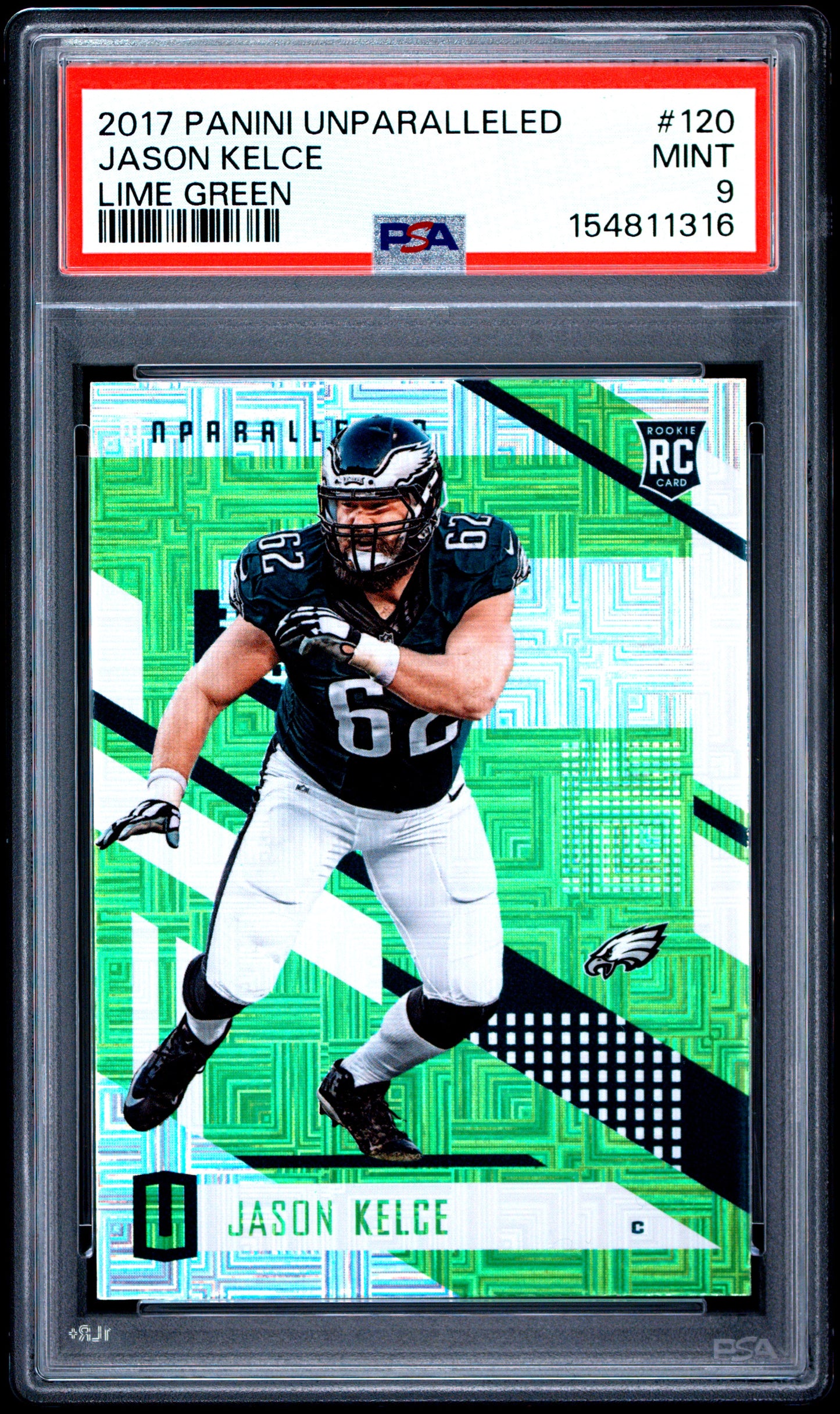 Jason Kelce 2017 Panini Unparalleled Lime Green Rookie #120 PSA 9 Mint