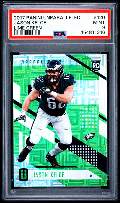 Jason Kelce 2017 Panini Unparalleled Lime Green Rookie #120 PSA 9 Mint