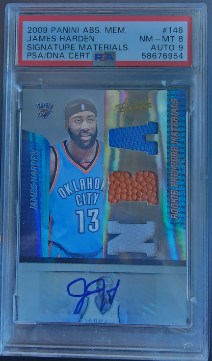 James Harden 2009 Panini Absolute Patch Auto #494/499 PSA 8 Auto 9
