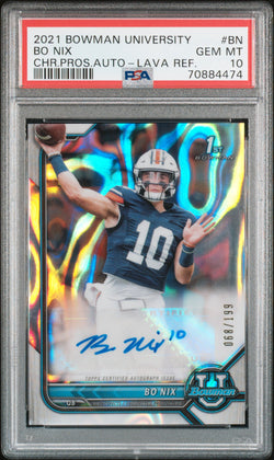 Bo Nix 2021 Bowman University Chrome Lava Autograph #68/199 PSA 10 Gem Mint