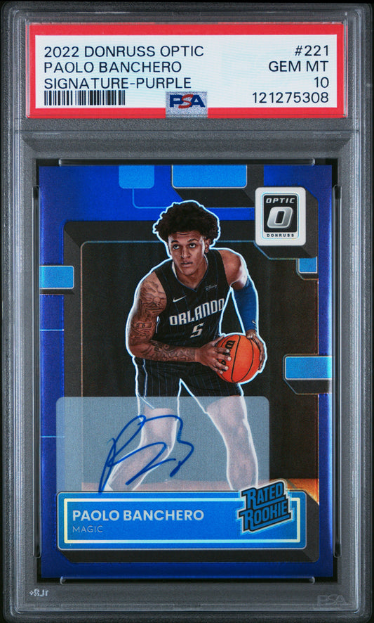 Paolo Banchero 2020 Donruss Optic Purple Rookie Auto PSA 10 Gem Mint