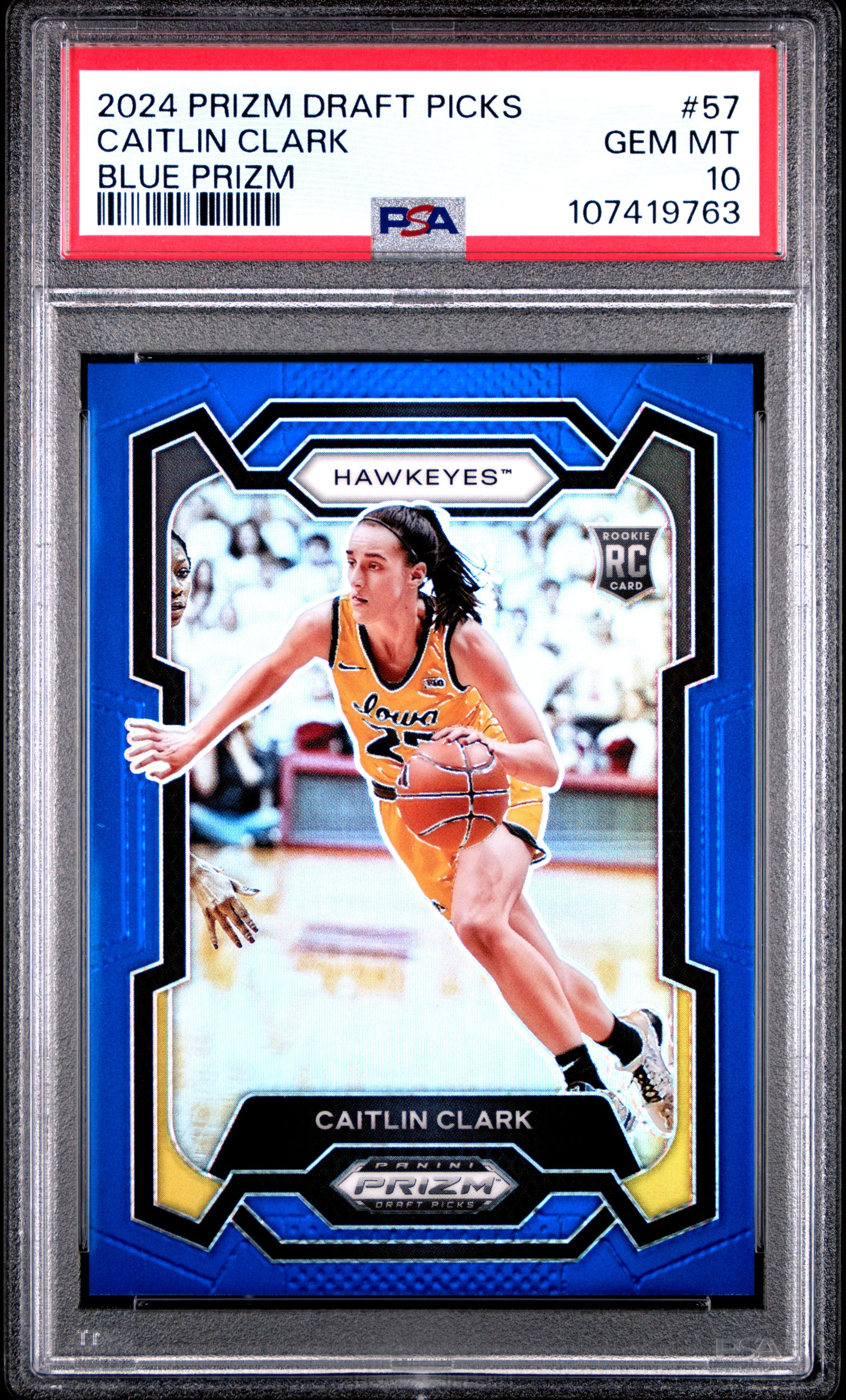 Caitlin Clark 2024 Panini Prizm Draft #57 Blue Prizm #52/199 PSA 10 Gem Mint