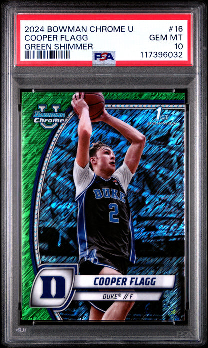 Cooper Flagg 2024 Bowman Chrome U #18 Green Shimmer PSA 10 Gem Mint 6032