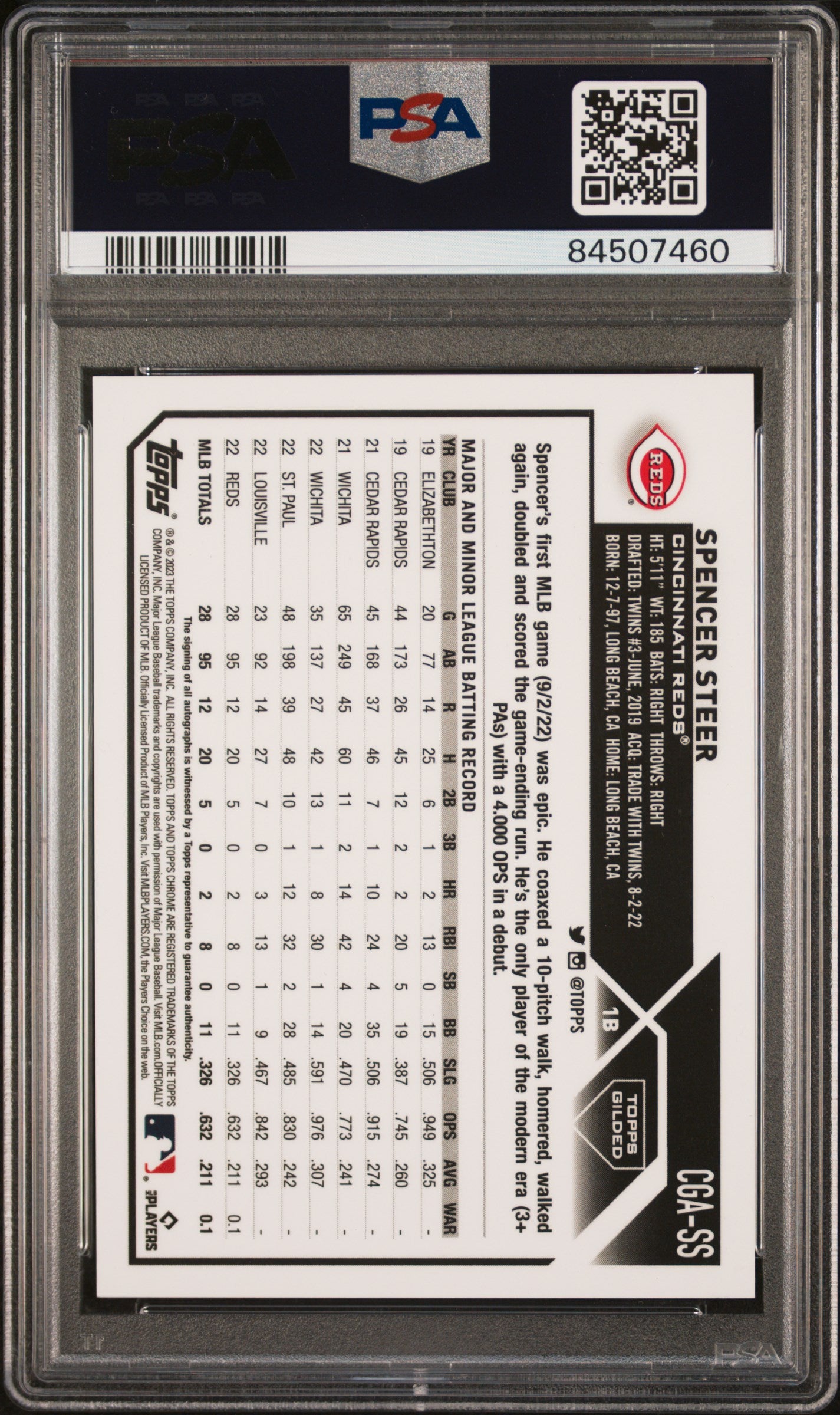 Spencer Steer 2023 Topps Gilded Collection Gold Etch Auto #30/50 PSA 10 Gem Mint