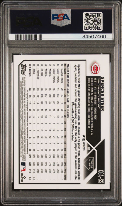 Spencer Steer 2023 Topps Gilded Collection Gold Etch Auto #30/50 PSA 10 Gem Mint