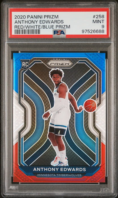 Anthony Edwards 2020 Panini Prizm Rookie #258 Red White Blue Prizm PSA 9 Mint