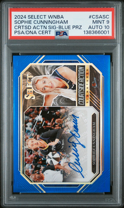 Sophie Cunningham 2024 Panini Select WNBA Courtside Action Blue Auto #11/49 PSA 9 Auto 10