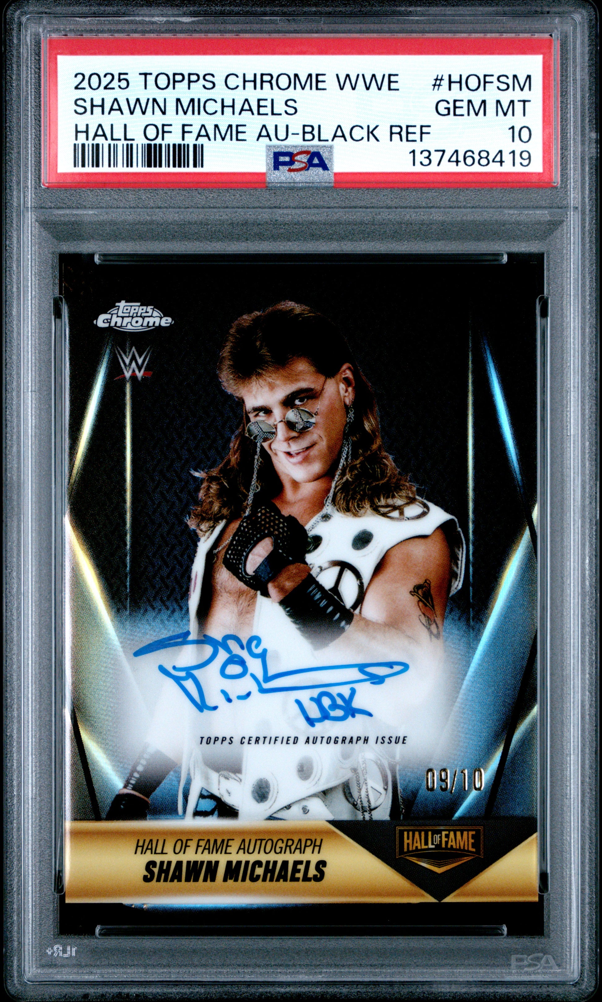 Shawn Michaels 2025 Topps Chrome WWE Hall of Game Black Refractor Auto #9/10 PSA 10 Gem Mint