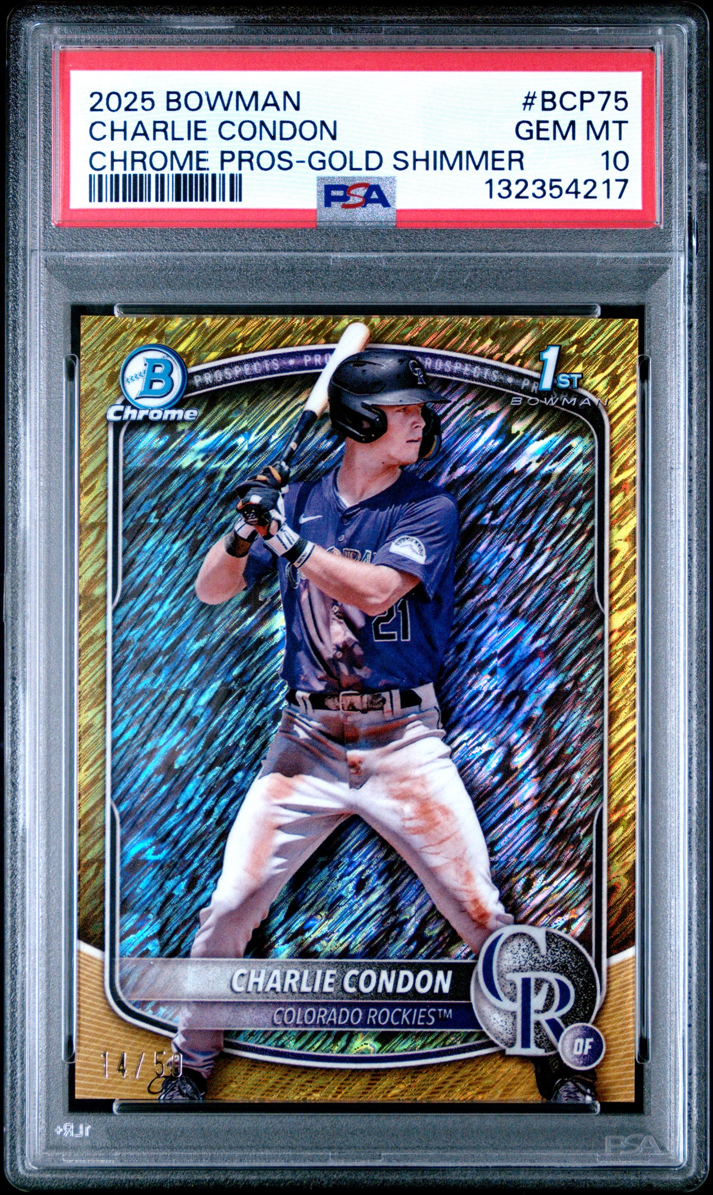 Charlie Condon 2025 Bowman Chrome Gold Shimmer #14/50 PSA 10 Gem Mint