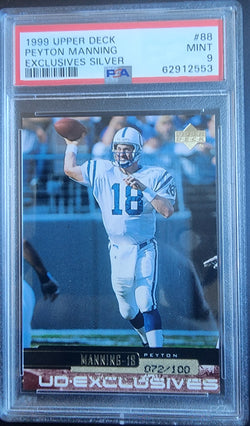 Peyton Manning 1999 Upper Deck Exclusives Silver #72/100 PSA 9 Mint