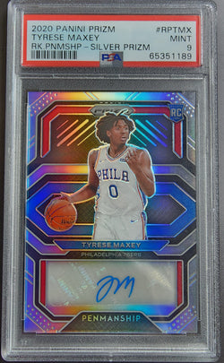 Tyrese Maxey 2020 Prizm Rookie Penmanship Silver Auto PSA 9 Mint