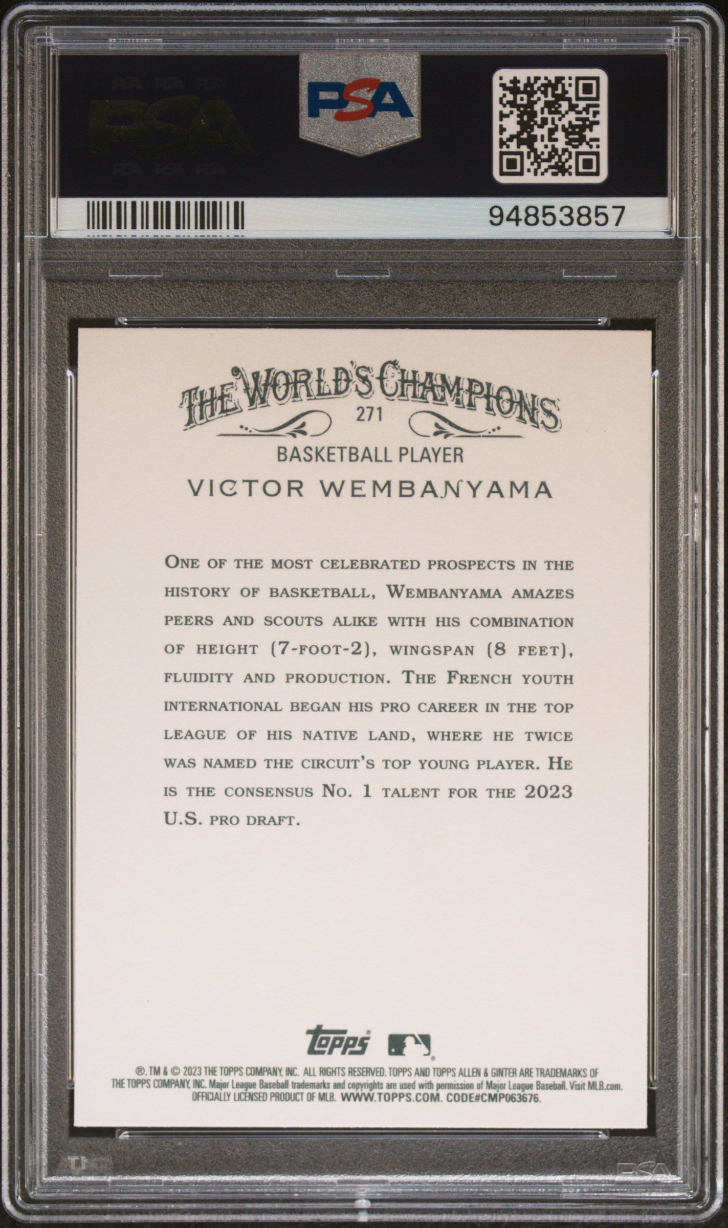 Victor Wembanyama 2023 Topps Allen and Ginter Foil Filigree Rookie PSA 10 Gem Mint