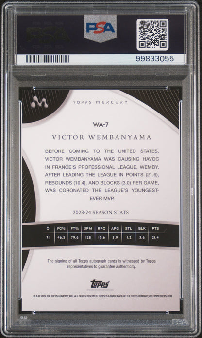 Victor Wembanyama 2023 Topps Mercury Autograph #WA7 Refractor #51/99 PSA 9 Mint