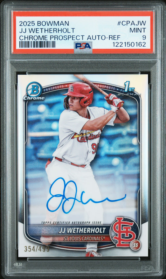 JJ Wetherholt 2025 Bowman Chrome Refractor Auto #354/499 PSA 9 Mint