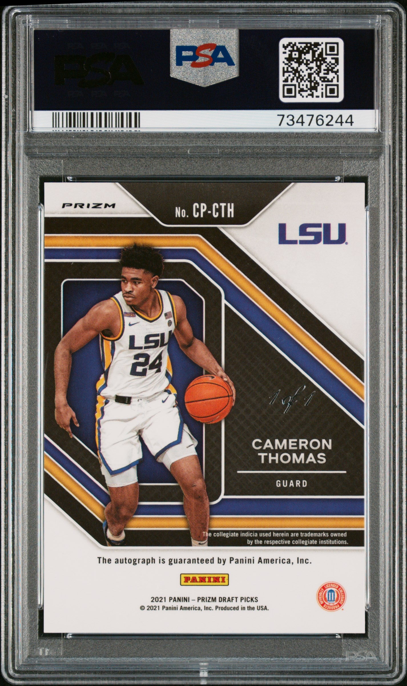 Cameron Thomas 2021 Panini Prizm Draft Picks Choice Nebula Auto #1/1 PSA 9 Mint