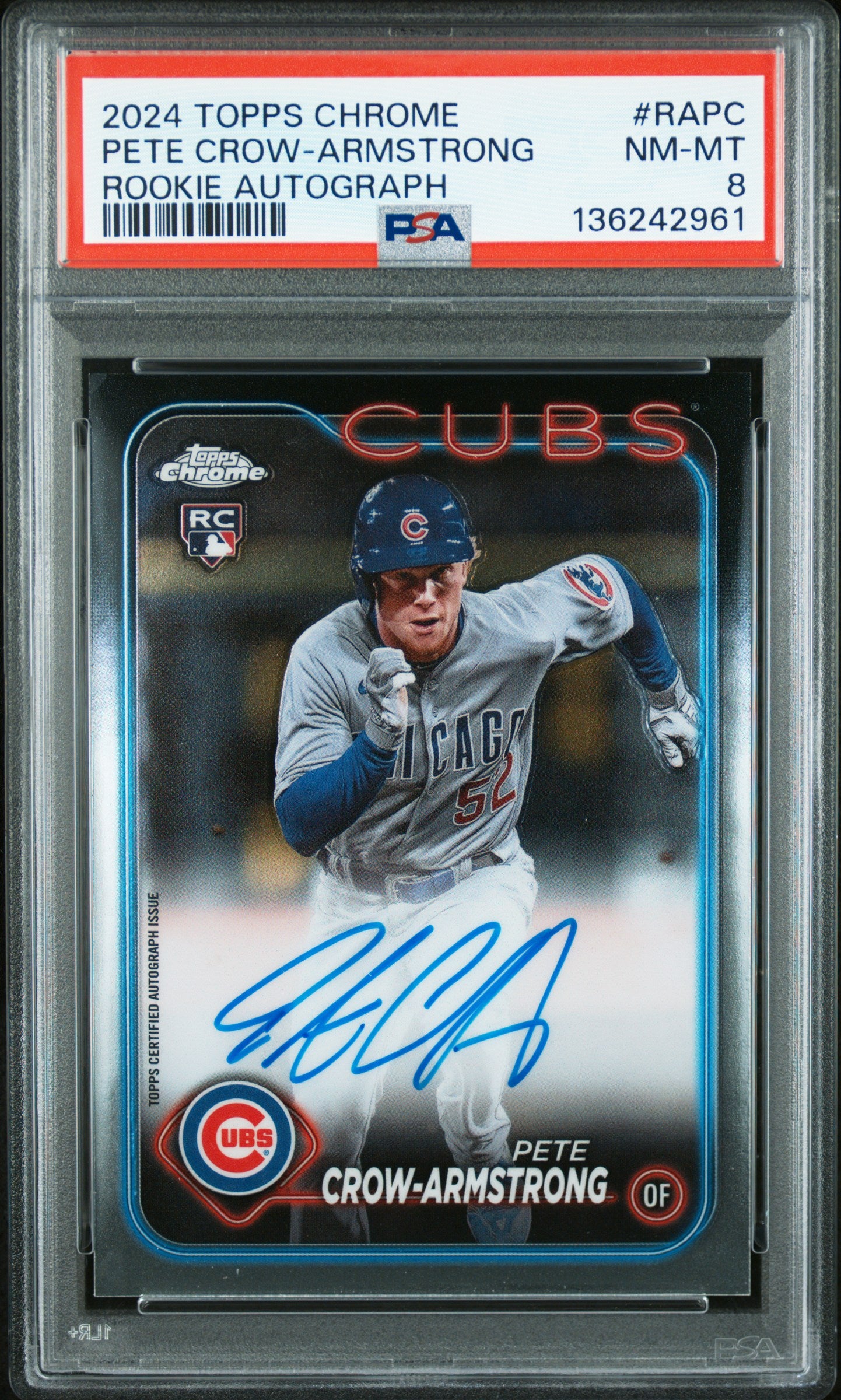 Pete Crow-Armstrong 2024 Topps Chrome Rookie Autograph PSA 8 Nm-Mint