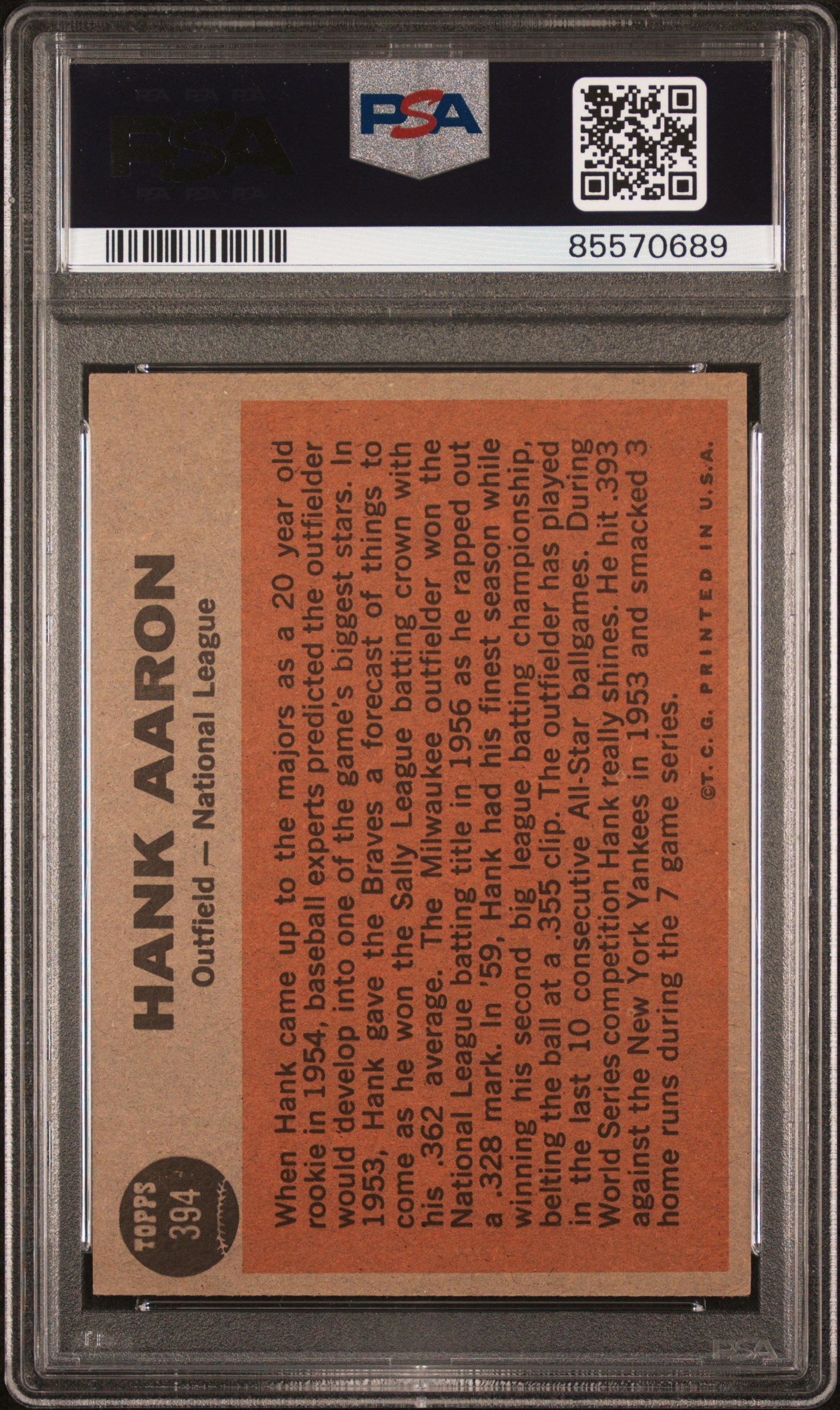 Hank Aaron 1962 Topps All-Star #394 PSA 6 Ex-Mint