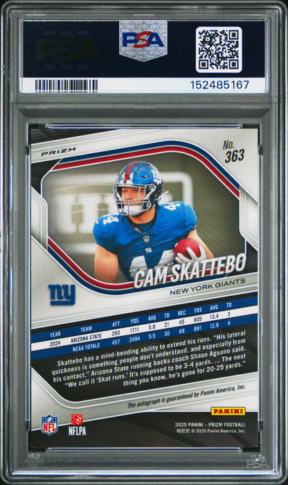 Cam Skattebo 2025 Panini Prizm Silver PRizm Auto PSA 10 Gem Mint