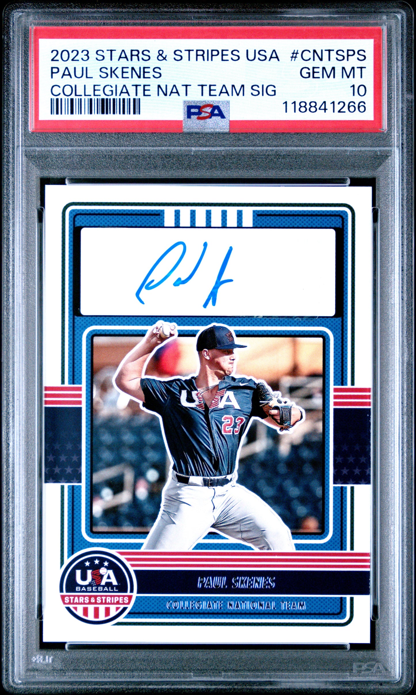 Paul Skenes 2023 Panini Stars and Stripes Collegiate Auto PSA 10 Gem Mint