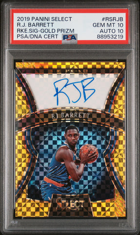 RJ Barrett 2019 Panini Select Rookie Signatures Gold #3/10 PSA 10 Auto 10