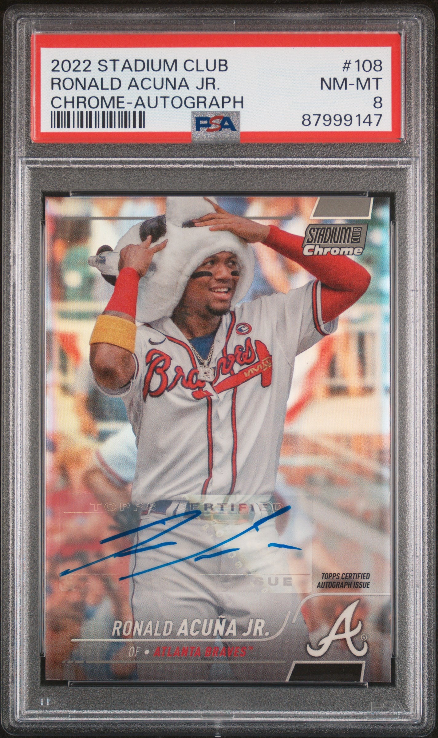 Ronald Acuna Jr. 2022 Topps Stadium Club Chrome Auto #18/25 PSA 8 Nm-Mint