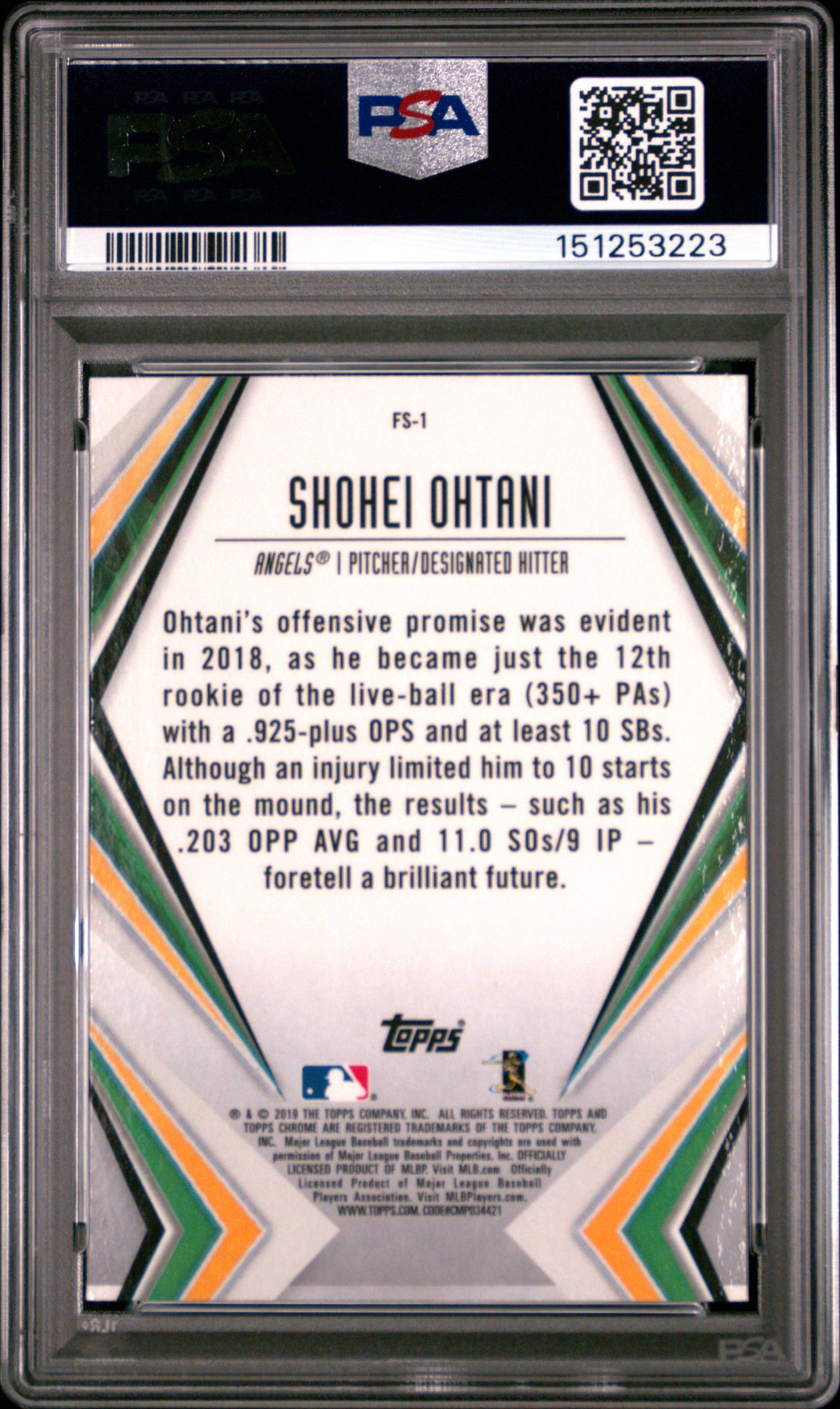 Shohei Ohtani 2019 Topps Chrome Future Stars #FS1 PSA 10 Gem Mint 3223