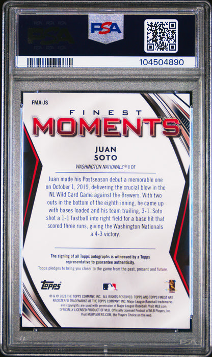 Juan Soto 2021 Topps Finest Moments Autograph PSA 9 Mint